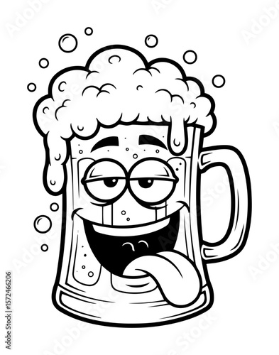 funny cartoon beer mug with foam and goofy face illustration