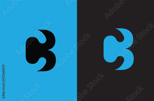 CB initial number negative space logo vector icon design isolated background