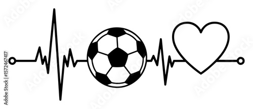 soccer heartbeat with heart and ball symbol vector