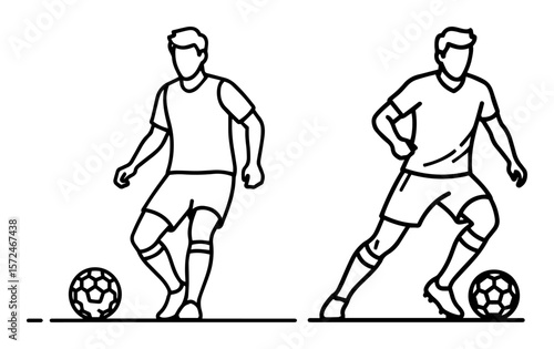 soccer player dribbling ball line art vector icon