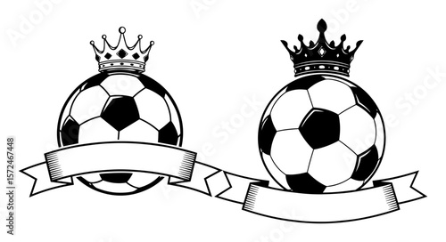 soccer ball with crown and ribbon banner vector logo