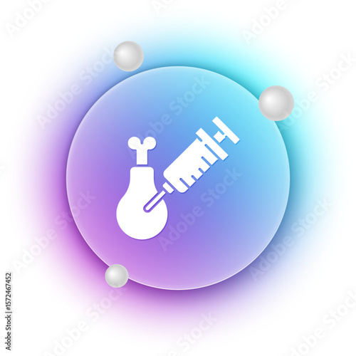 White Gmo research chicken icon isolated on white background. Syringe being injected to chicken. Blue and purple gradient circle background. Vector