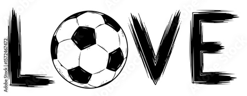 love soccer text with ball grunge style vector logo