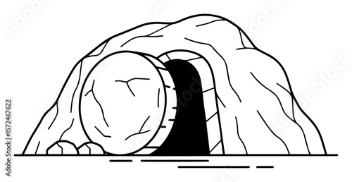 empty tomb with rolled stone biblical illustration