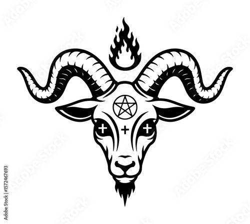 baphomet goat head with pentagram occult symbol vector illustration