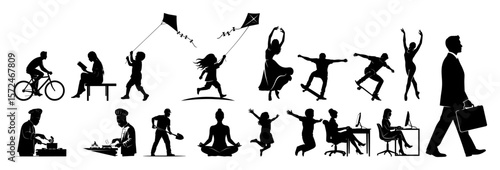 people lifestyle and activities silhouette vector set
