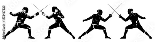 fencing sport duel silhouette collection vector illustration