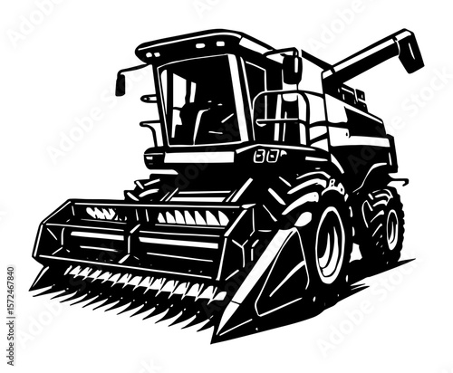 combine harvester farm machinery vector silhouette