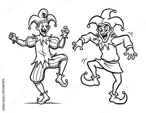 funny cartoon jester character vector sketch and outline