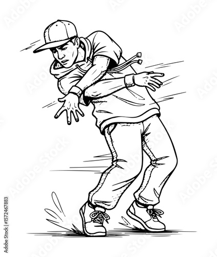 breakdancer bboy performing hip hop dance vector sketch