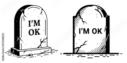 funny tombstone with im ok text vector sketch illustration