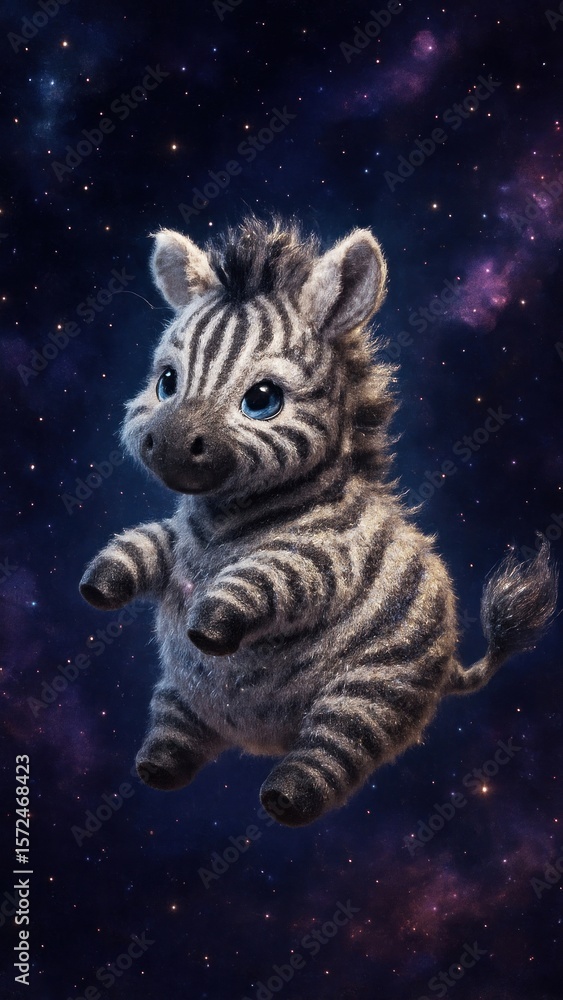 Fototapeta premium Adorable zebra floating in space.