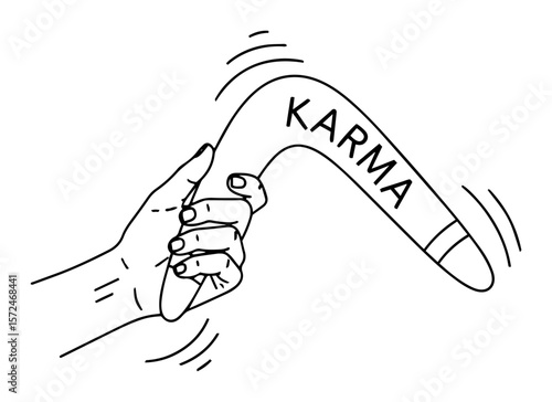 hand throwing a karma boomerang concept vector line art