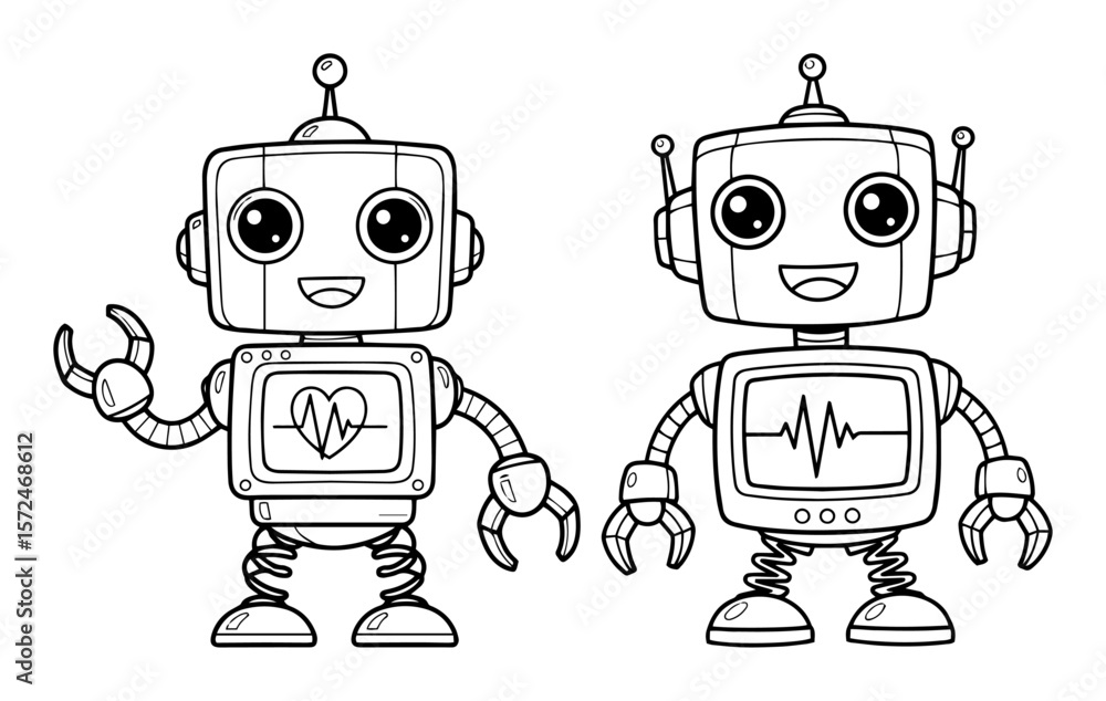 Fototapeta premium cute cartoon robot characters for coloring book vector