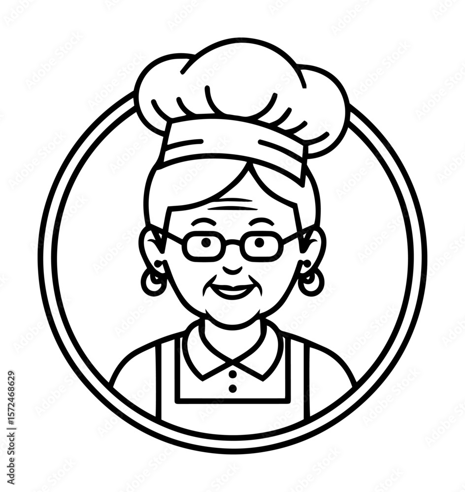 Fototapeta premium grandma chef cook mascot logo vector line art