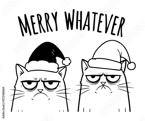 grumpy cats wearing santa hats merry whatever design