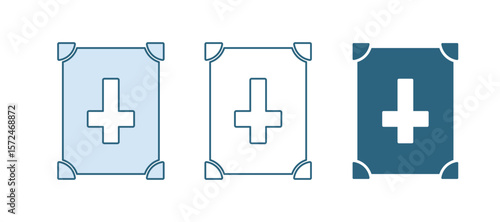 Blue Ancient magic book with alchemy recipes and mystic spells and enchantments icon isolated on white background. Vector