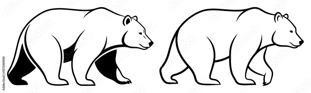 Obraz premium two walking bears side view in minimal style