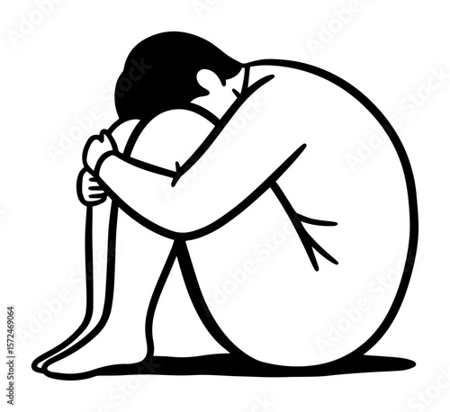 lonely person curled up sitting depression icon