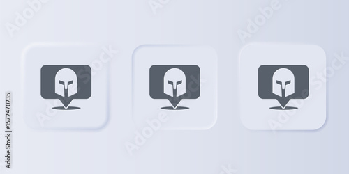 Grey Greek helmet icon isolated on grey background. Antiques helmet for head protection soldiers with a crest of feathers or horsehair. Set icons in square buttons. Vector