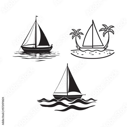 the sailboat icon set sailing ship symbol logo for yacht club for ship modeling sport vector illustration