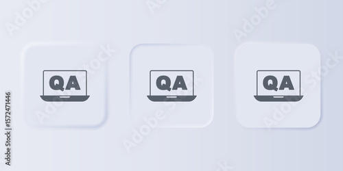 Grey Speech bubbles with Question and Answer icon isolated on grey background. Q and A symbol. FAQ sign. Chat speech bubble and chart. Set icons in square buttons. Vector