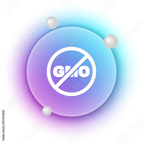 White No GMO icon isolated on white background. Genetically modified organism acronym. Dna food modification. Blue and purple gradient circle background. Vector