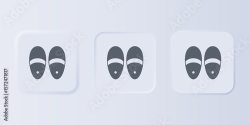 Grey Slippers icon isolated on grey background. Flip flops sign. Set icons in square buttons. Vector
