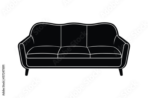 Silhouette design illustration of a three-seater modern couch with contrast piping.eps
