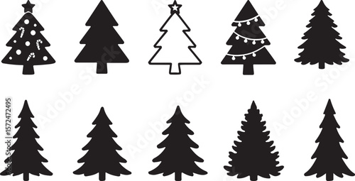 Christmas Tree Silhouette Set – Holiday Icons, Festive Decor Elements & Seasonal Graphic Designs