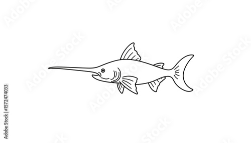 Illustration of a swordfish swimming in a minimalist design  
