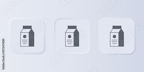Grey Paper package for milk icon isolated on grey background. Milk packet sign. Set icons in square buttons. Vector