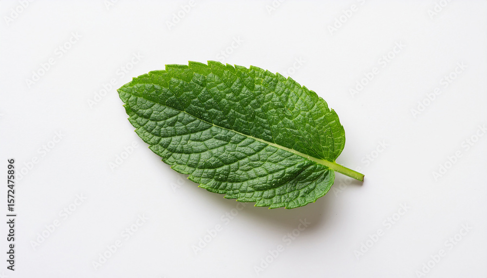 Fototapeta premium A close-up of fresh mint leaves against an isolated white background.