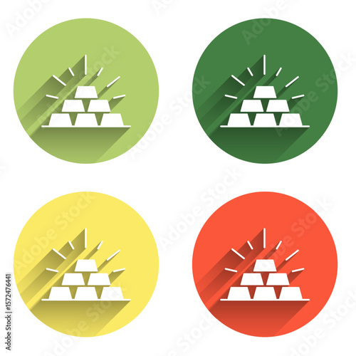 Set Gold bars icon isolated with long shadow background. Banking business concept. Color circle button. Vector