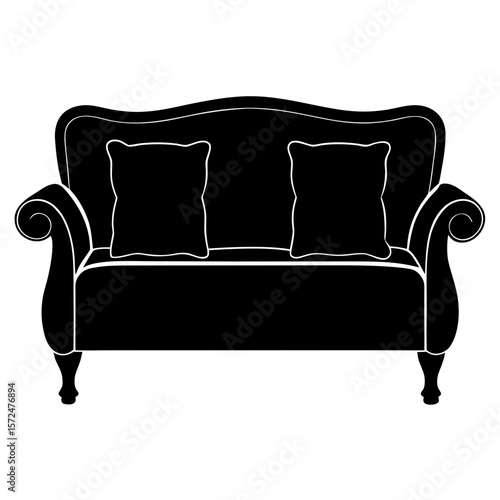 Elegant sofa with cushions furniture silhouette vector illustration