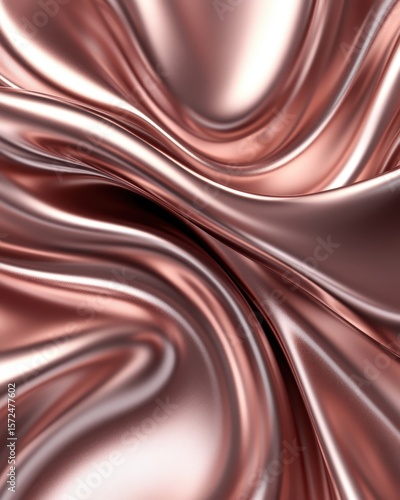 Smooth and Reflective Rose Gold Fabric Texture with Elegant Waves and Lustrous Surface for Background Design and Textile Applications