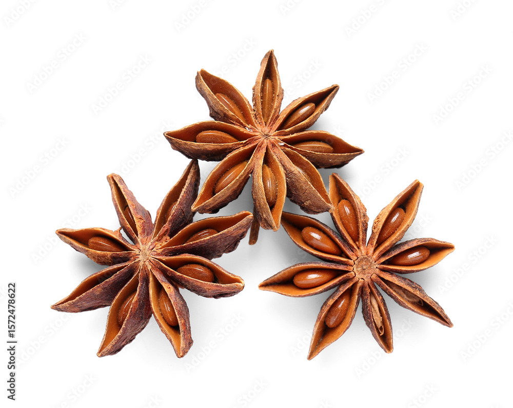 Anise stars on white background Anise stars on white background