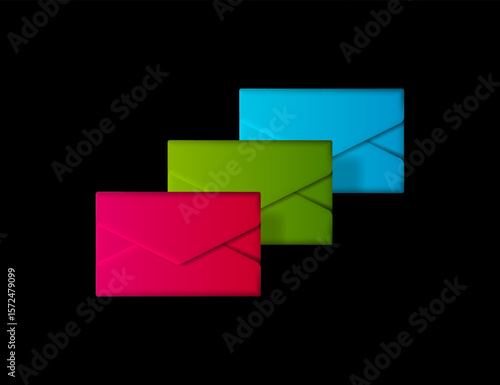 Color envelopes set. 3D letter icon. Symbol of mail, messages.