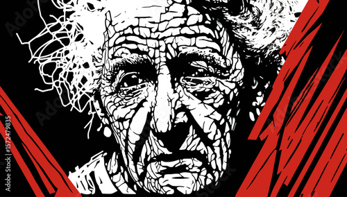 Abstract image of old woman with dementia and Alzheimers disease