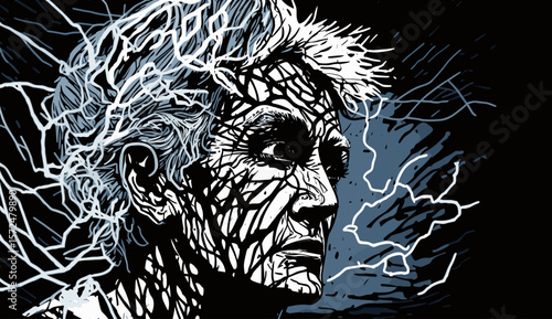 Abstract image of old woman with dementia and Alzheimers disease