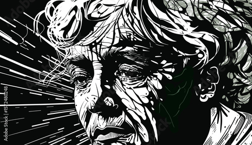Abstract image of old woman with dementia and Alzheimers disease