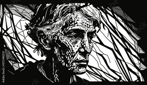Abstract image of old woman with dementia and Alzheimers disease
