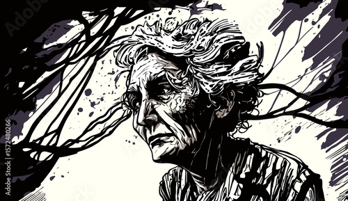 Abstract image of old woman with dementia and Alzheimers disease