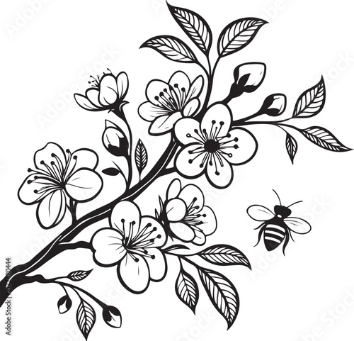 beautiful cherry blossom flowers And a beautiful bee