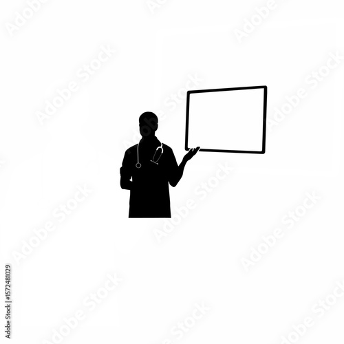 Silhouette of doctor explaining diagnosis with hand gesture on white background