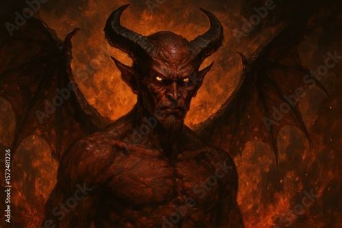 Fiery demon with menacing horns.