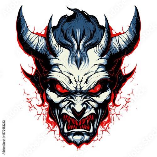 Portrait of devil in vector line art style. T-shirt template