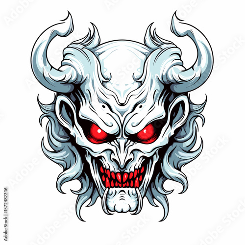 Portrait of devil in vector line art style. T-shirt template