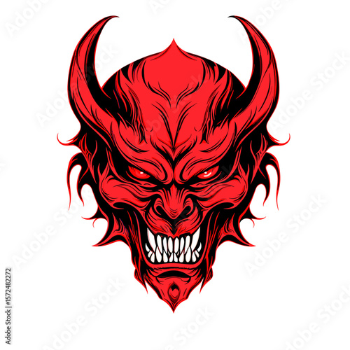 Portrait of devil in vector line art style. T-shirt template