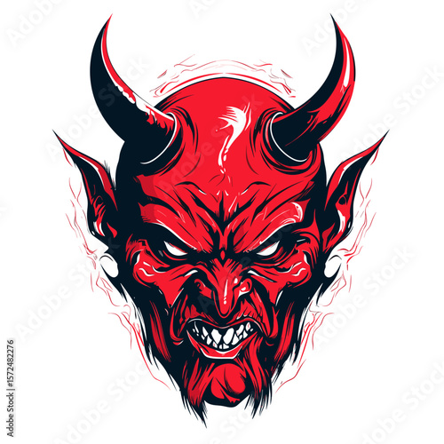 Portrait of devil in vector line art style. T-shirt template